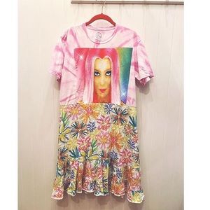 SOLD Rainbow Tie-Dye Cher T-shirt w/ Fresh Produce Floral Ruffle tiered skirt